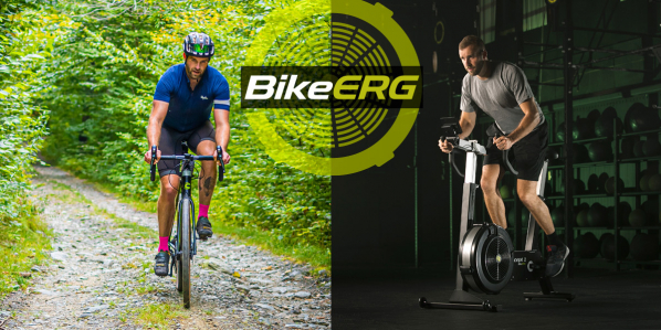 cyclist on road bike and bikeerg